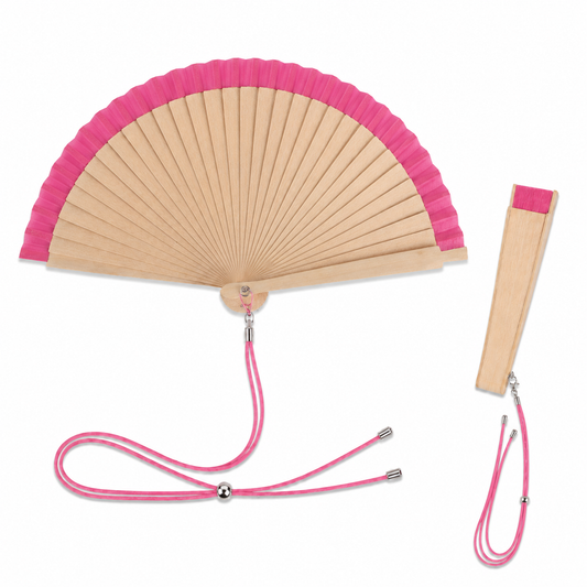 Home Universal® Pack de 1/2 Abanicos de Madera Lacados, Disponibles en Varios Colores y Tamaños, Abanico Flamenco Español para Bodas, Ferias, Fiestas, Comuniones y Eventos (19 cm, Madera y Fucsia)