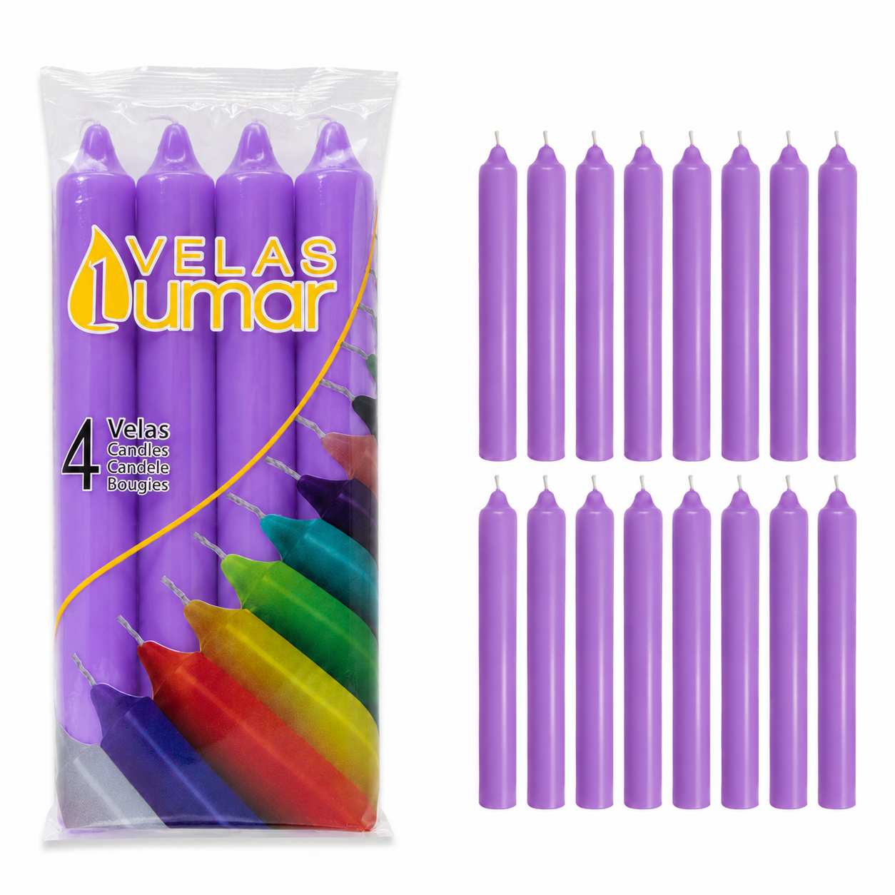 Home Universal® Pack de 16 Velas Cilíndricas Morado Lavanda 175x20 mm, Velas para Candelabros, Decoración de Mesa, Bodas, Comuniones y Eventos