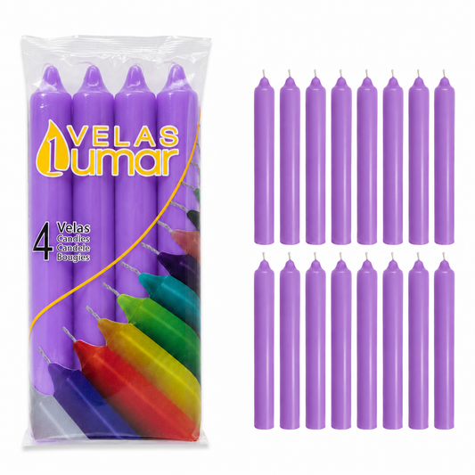 Home Universal® Pack de 16 Velas Cilíndricas Morado Lavanda 175x20 mm, Velas para Candelabros, Decoración de Mesa, Bodas, Comuniones y Eventos
