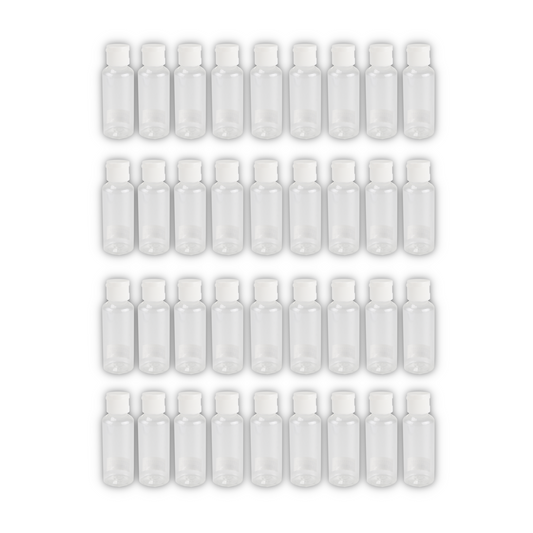 Home Universal® Botellas Vacías de Plástico con Pulverizador y Tapa Flip-Top, Reutilizables para Viaje, Cosméticos, Champú, Gel, Loción y Líquidos (50ml, Botella Tapa Flip-Top (36 Uds))