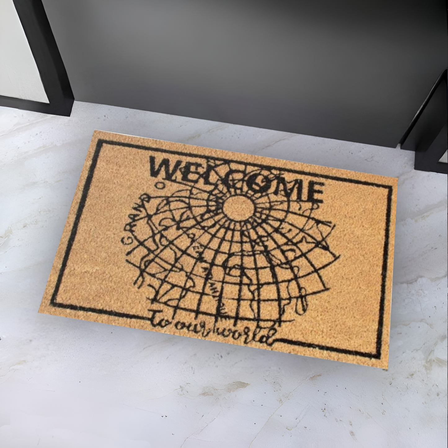 HOME UNIVERSAL | Felpudos de Fibra de Coco con Base Antideslizante 60x40x1.5CM (Mapa)