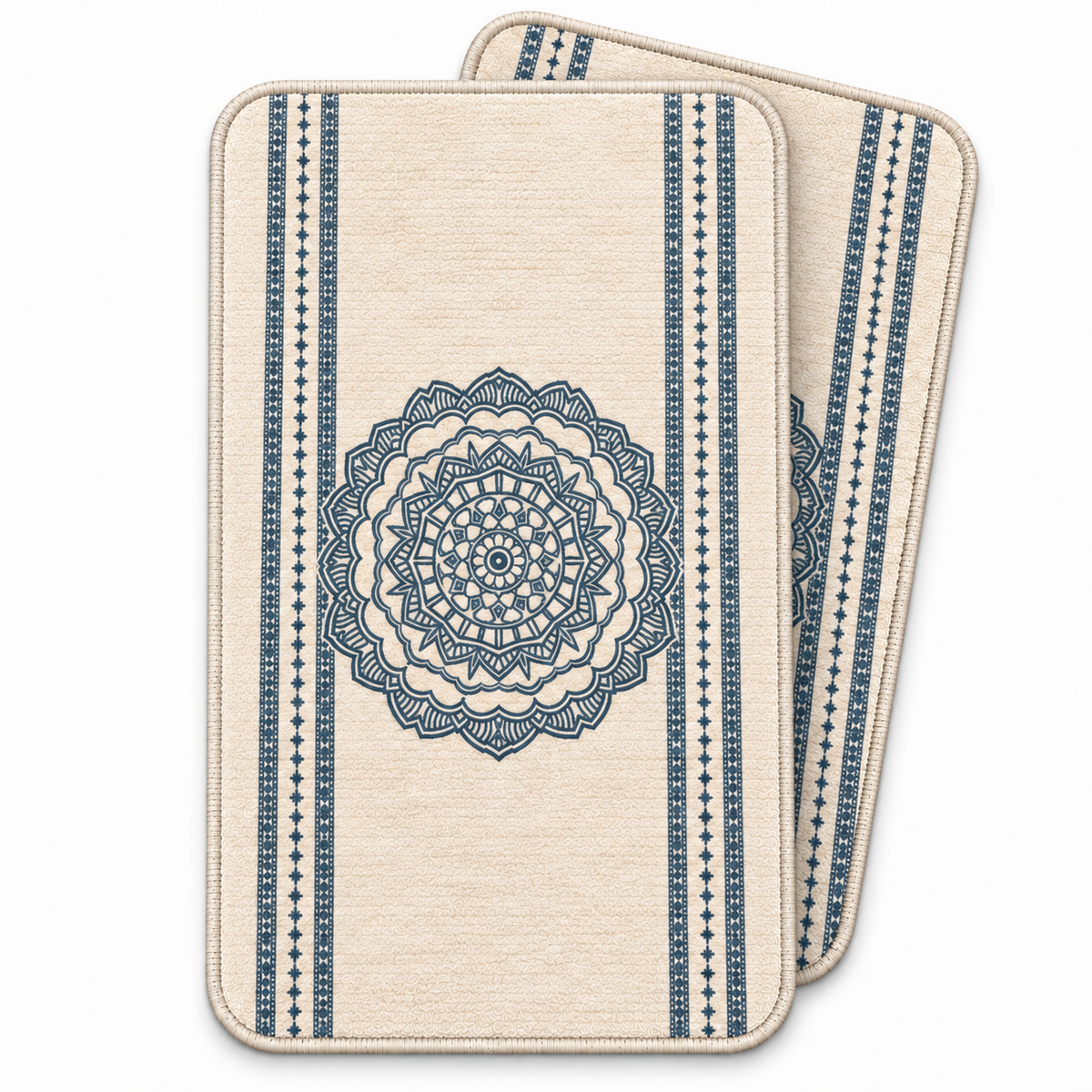 Home Universal® 2 Alfombras de Baño Absorbentes y Antideslizantes, Alfombrillas Suaves con Base de Goma, Lavables a Máquina, para Ducha, Bañera y Lavabo (Mandala Azul, 45 x 75 cm (Rectangular))
