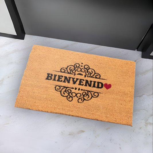 Home Universal ® Felpudos 60x40CM Fibra de Coco | Base Antideslizante de Caucho | Apto para el Exterior (Bienvenido Amor)