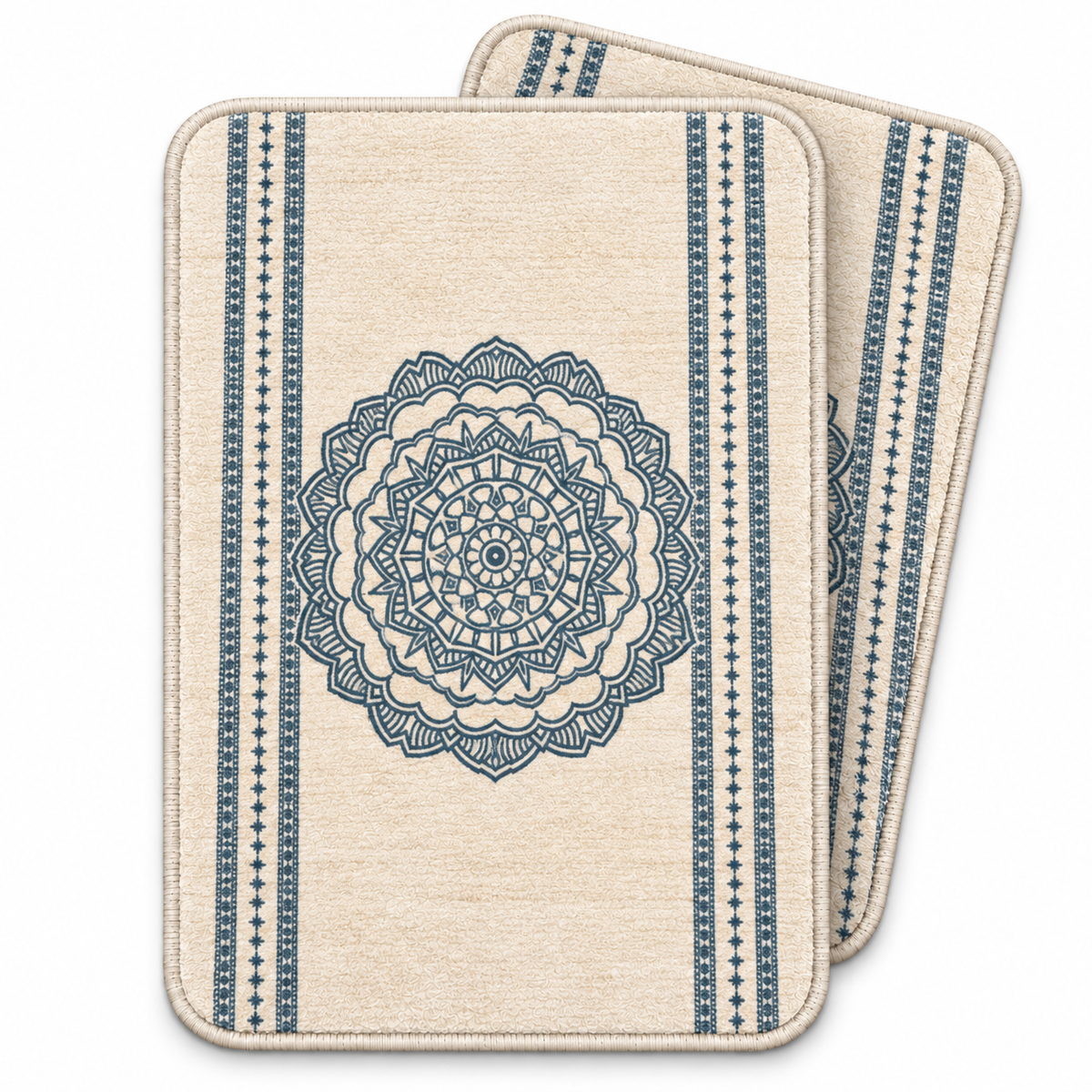 Home Universal® 2 Alfombras de Baño Absorbentes y Antideslizantes, Alfombrillas Suaves con Base de Goma, Lavables a Máquina, para Ducha, Bañera y Lavabo (Mandala Azul, 40 x 60 cm (Rectangular))