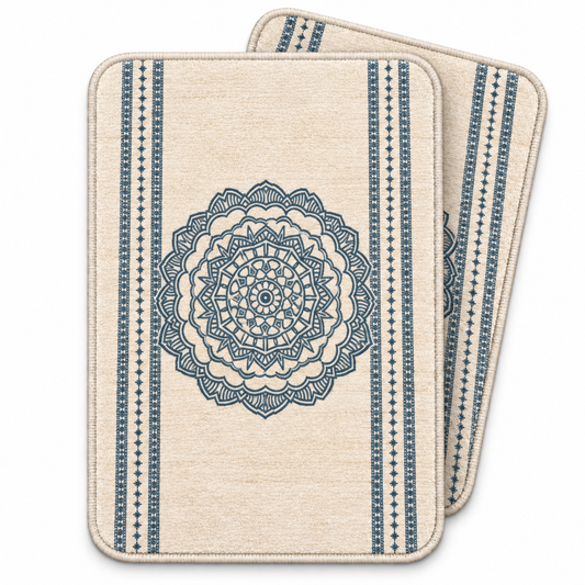 Home Universal® 2 Alfombras de Baño Absorbentes y Antideslizantes, Alfombrillas Suaves con Base de Goma, Lavables a Máquina, para Ducha, Bañera y Lavabo (Mandala Azul, 40 x 60 cm (Rectangular))