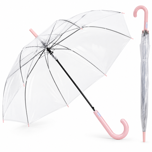 Home Universal® Paraguas Transparente Grande 120 cm, Paraguas de Cúpula con Mango Curvo, Apertura Semiautomática (Rosa)