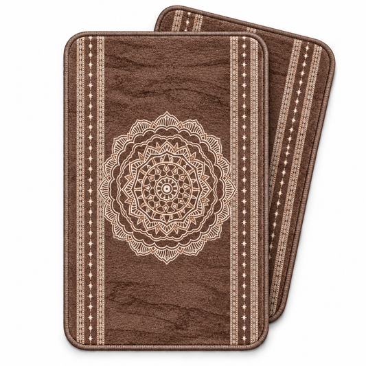 Home Universal® 2 Alfombras de Baño Absorbentes y Antideslizantes, Alfombrillas Suaves con Base de Goma, Lavables a Máquina, para Ducha, Bañera y Lavabo (Mandala Marrón, 45 x 75 cm (Rectangular))