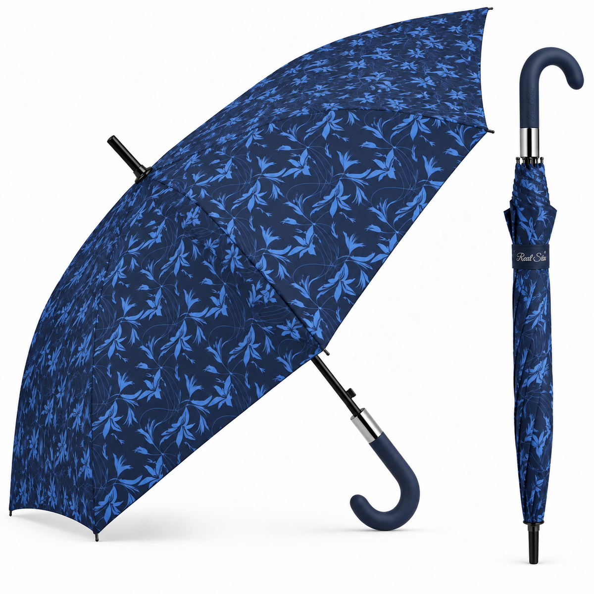 Home Universal® Paraguas Grande Semiautomático, Paraguas Largo Resistente al Viento con Mango Curvo para Mujer y Hombre (Azul Nocturno)