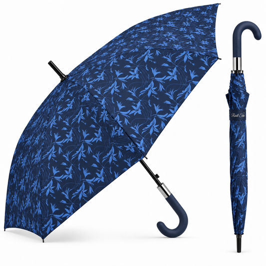 Home Universal® Paraguas Grande Semiautomático, Paraguas Largo Resistente al Viento con Mango Curvo para Mujer y Hombre (Azul Nocturno)