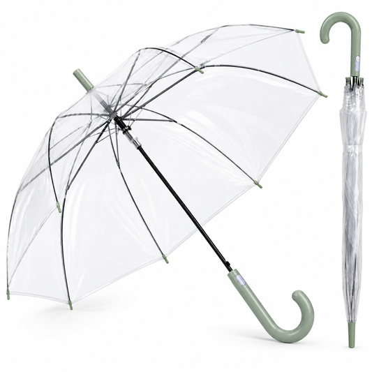 Home Universal® Paraguas Transparente Grande 120 cm, Paraguas de Cúpula con Mango Curvo, Apertura Semiautomática (Verde)