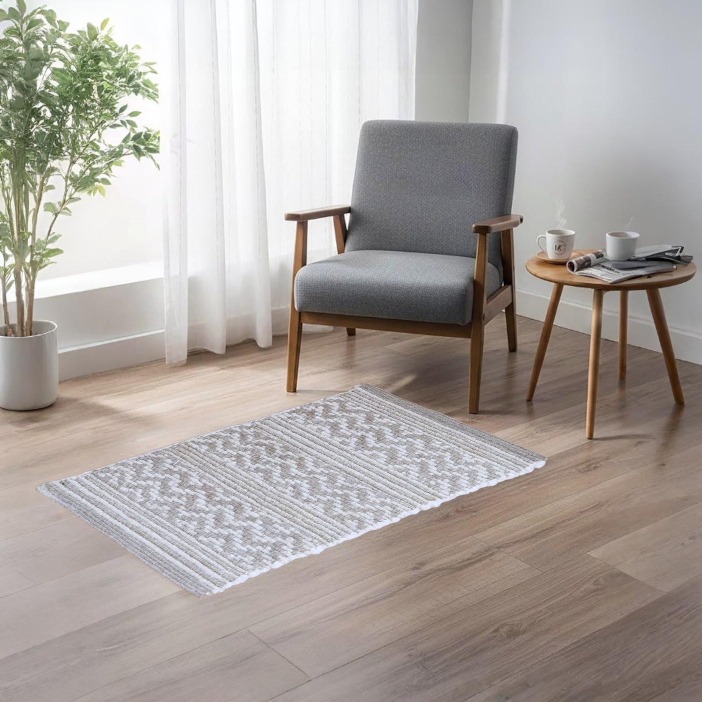Home Universal® Alfombra Jarapa de Algodón Lavable | Diseño Geométrico Artesanal | Decoración Boho Mediterránea para Salón, Dormitorio, Pasillo y Cocina | Suave, Ligera y Resistente | Gris (Rayas y Zigzag)