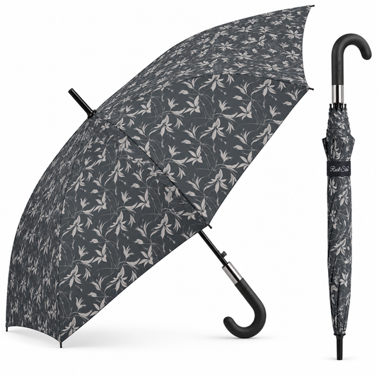 Home Universal® Paraguas Grande Semiautomático, Paraguas Largo Resistente al Viento con Mango Curvo para Mujer y Hombre (Gris Elegance)