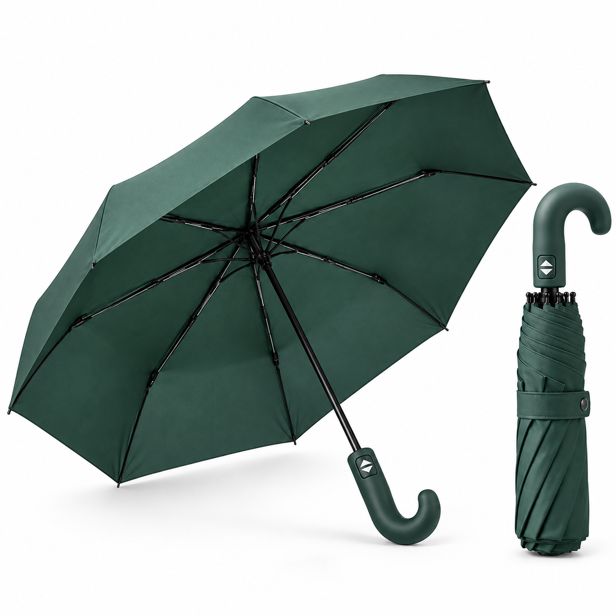 Home Universal® Paraguas Automático Plegable Grande, Compacto y Resistente, para Lluvia y Sol (Mango Curvo (Verde))