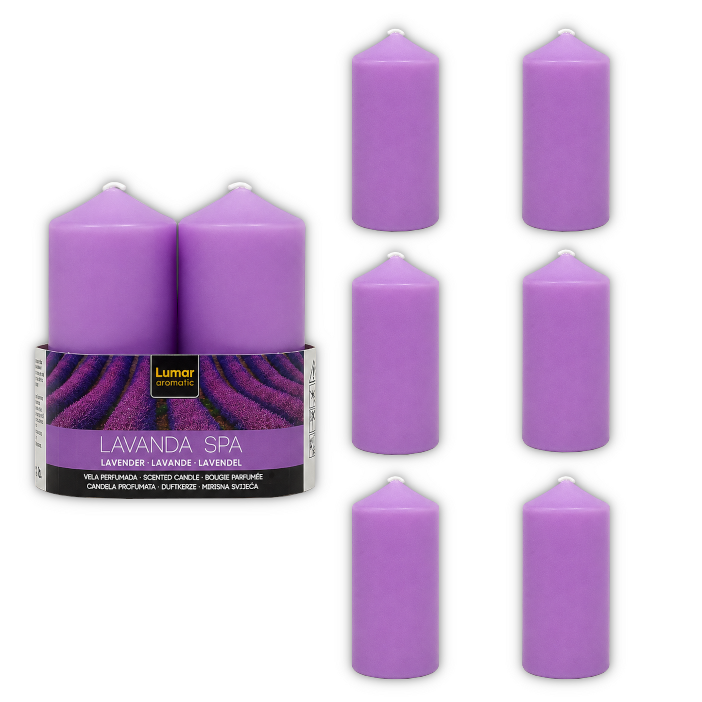Home Universal® 6 Velas Aromáticas Perfumadas, 9 Aromas Disponibles, 2 Tamaños Disponibles, Velas Decorativas para Hogar, Relax, Spa y Aromaterapia (LILA LAVANDA Ø47 × 110 mm)