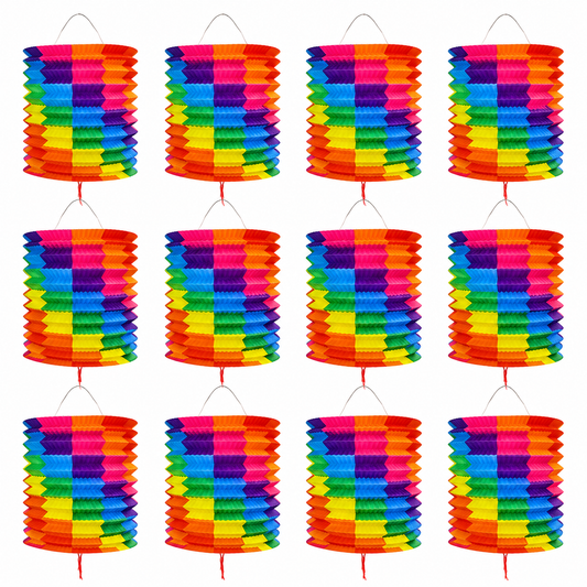 Home Universal® 12 Farolillos Japoneses de Papel, Decoración Colgante Multicolor para Cumpleaños, Bodas, Jardín y Celebraciones (Farolillo Cilíndrico Arcoíris)