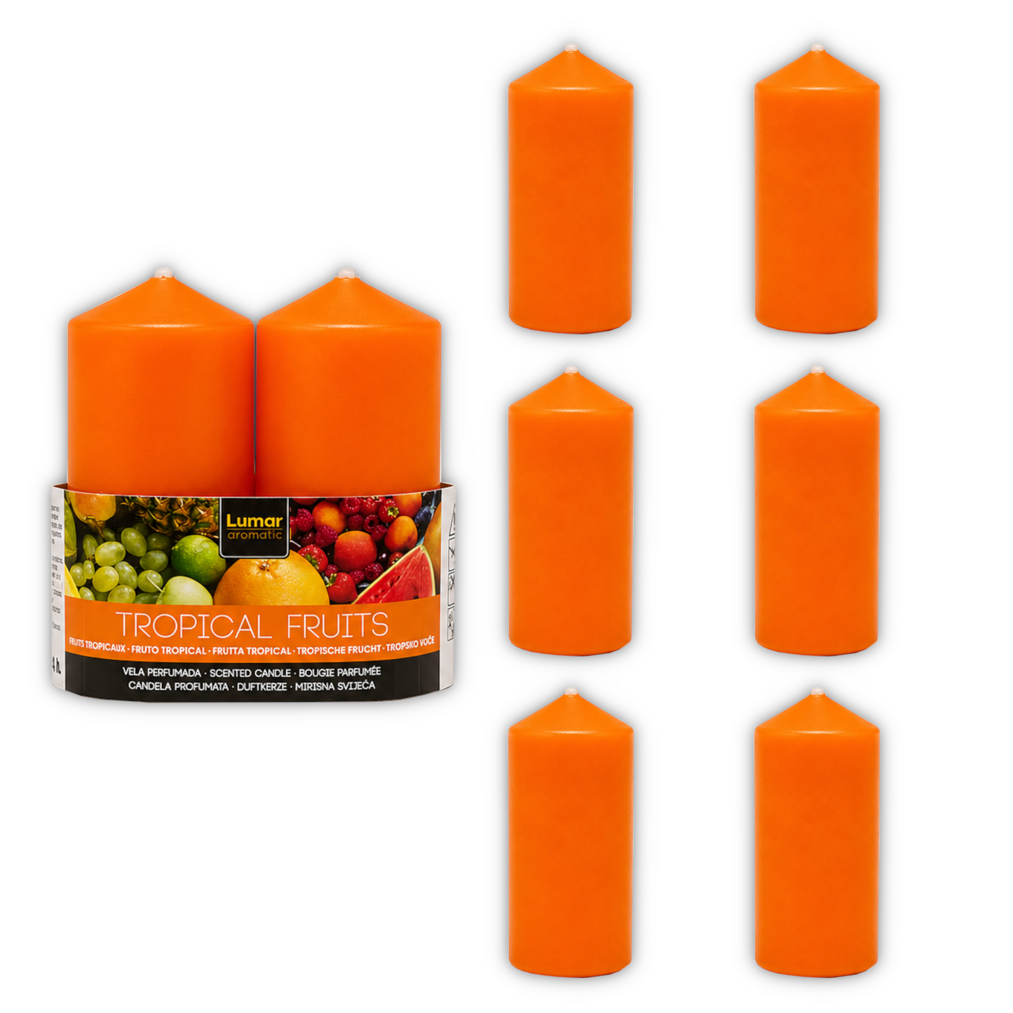Home Universal® 6 Velas Aromáticas Perfumadas, 9 Aromas Disponibles, 2 Tamaños Disponibles, Velas Decorativas para Hogar, Relax, Spa y Aromaterapia (TROPICAL FRUITS Ø47 × 110 mm)
