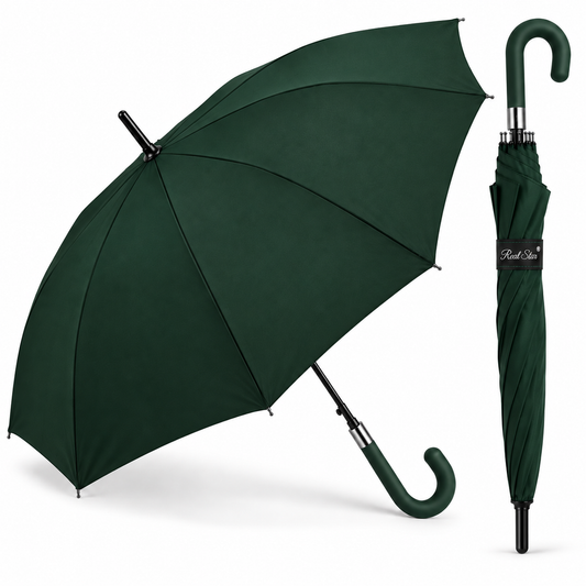 Home Universal® Paraguas Grande Semiautomático, Paraguas Largo Resistente al Viento con Mango Curvo para Mujer y Hombre (Verde (Liso))