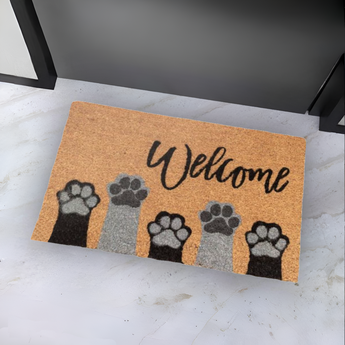 Home Universal ® Felpudos 60x40CM Fibra de Coco | Base Antideslizante de Caucho | Apto para el Exterior (Welcome manos de gato)