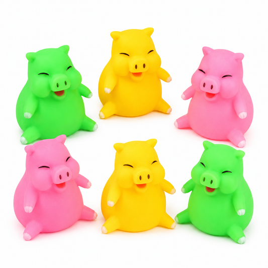 Home Universal® Juguetes para Perros de TPR, Juguetes Interactivos para Morder y Jugar, Diferentes Formas y Colores, Pelotas, Huesos y Figuras, Varios Modelos (Cerdito (6 Unidades))