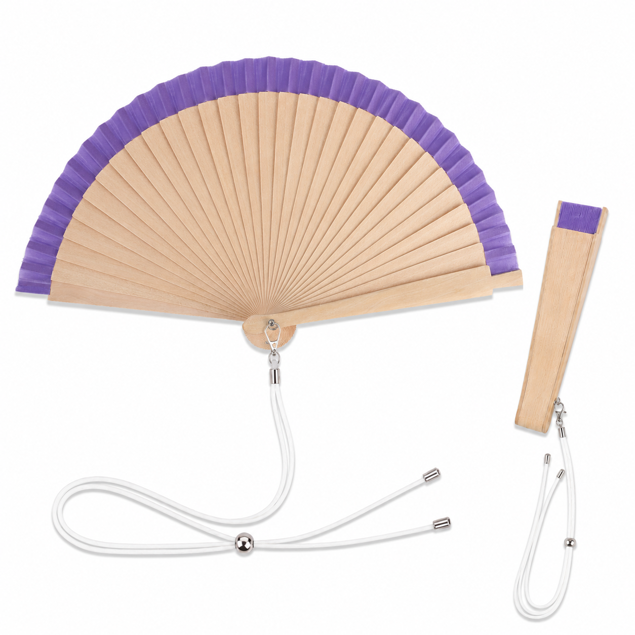 Home Universal® Pack de 1/2 Abanicos de Madera Lacados, Disponibles en Varios Colores y Tamaños, Abanico Flamenco Español para Bodas, Ferias, Fiestas, Comuniones y Eventos (19 cm, Madera y Morado)