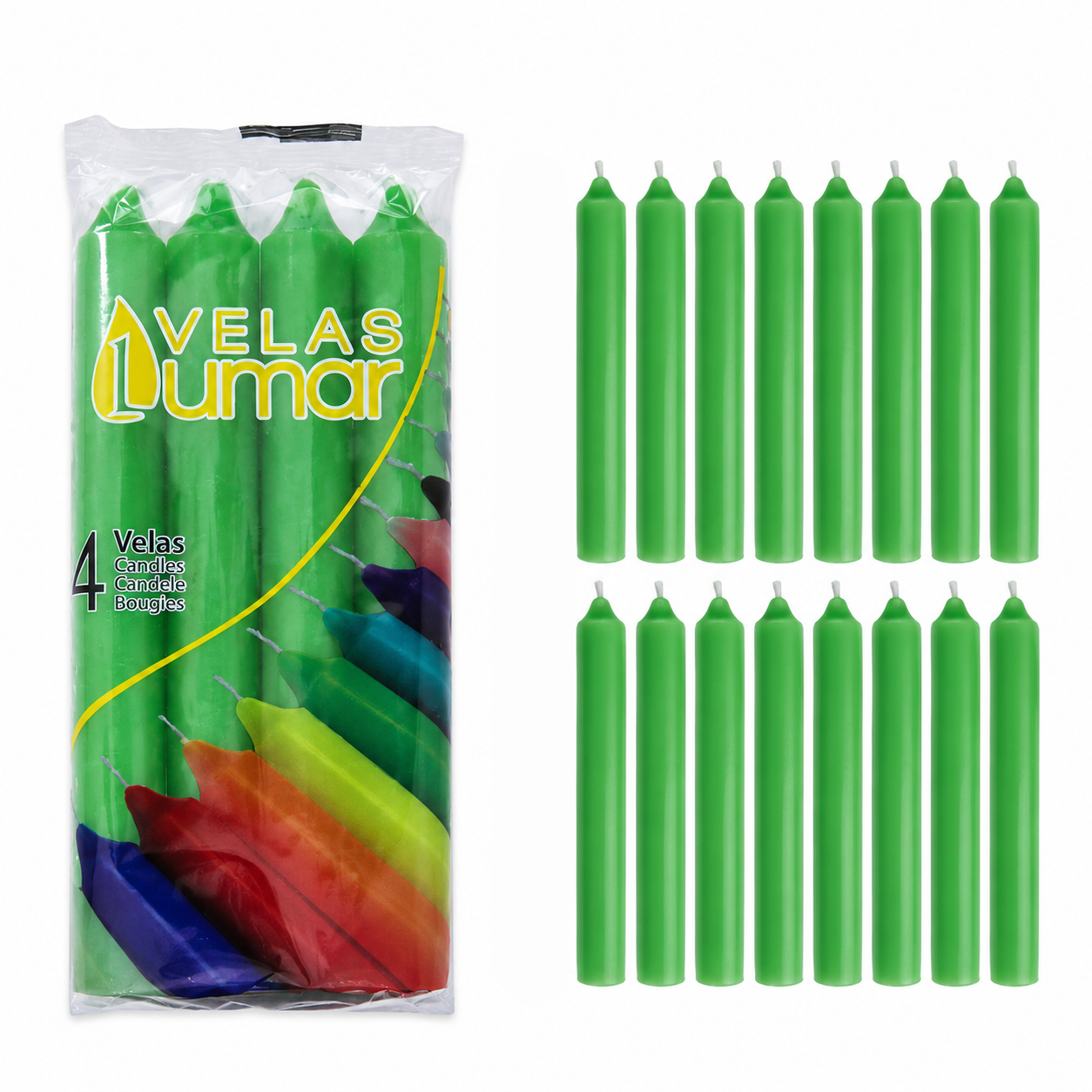 Home Universal® Pack de 16 Velas Cilíndricas Verde Esmeralda 175x20 mm, Velas para Candelabros, Decoración de Mesa, Bodas, Comuniones y Eventos
