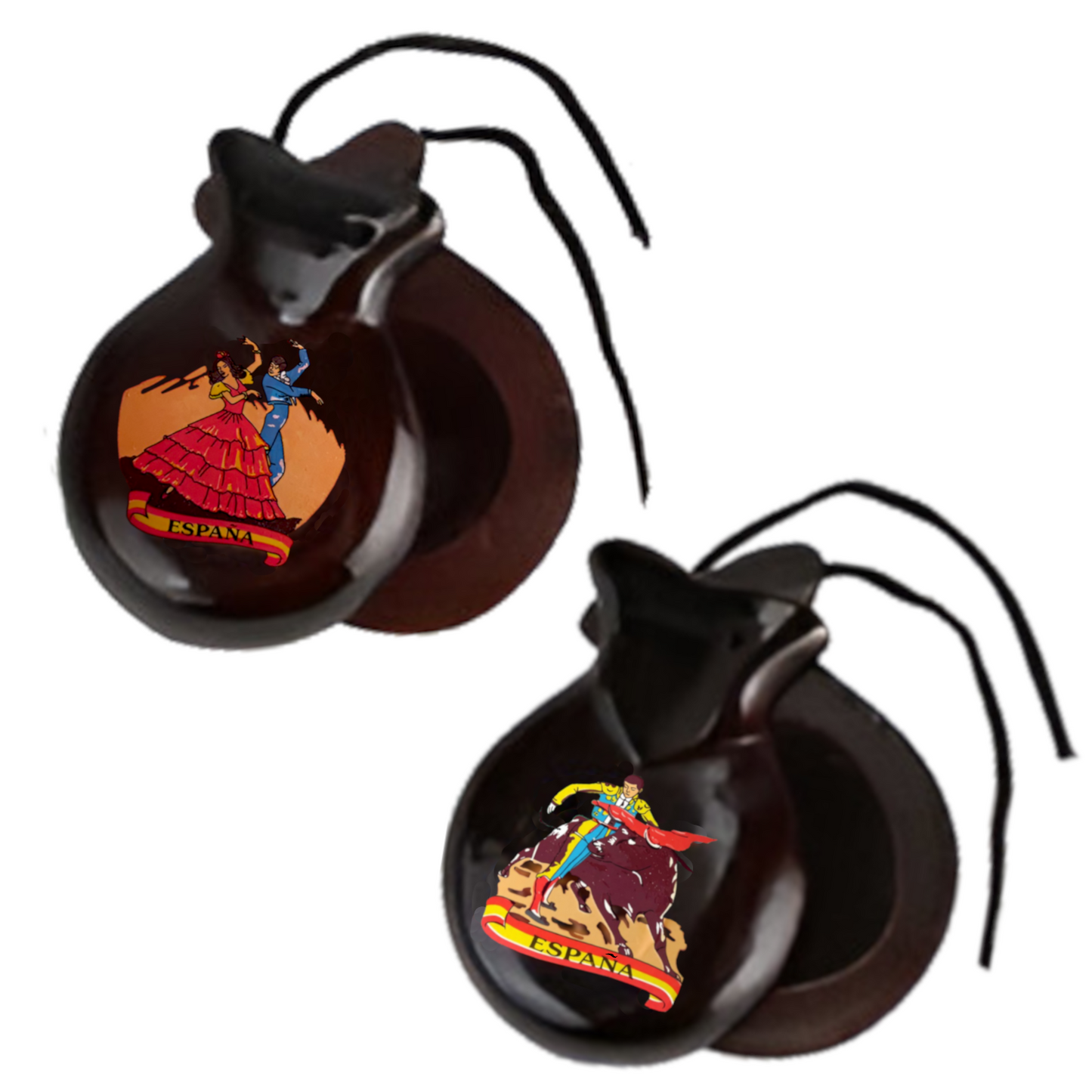 Home Universal® Castañuelas Flamencas Rojas con Lunares, Castañuelas Españolas para Baile de Flamenco,Sonido Tradicional,Ideales para Fiestas de Sevilla, Ferias, Disfraces y Eventos Españoles,2 Piezas (Dibujo Típico Español · Marrón)
