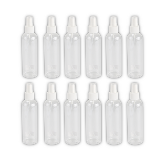 Home Universal® Botellas Vacías de Plástico con Pulverizador y Tapa Flip-Top, Reutilizables para Viaje, Cosméticos, Champú, Gel, Loción y Líquidos (200ml, Botella Pulverizadora (12 Uds))