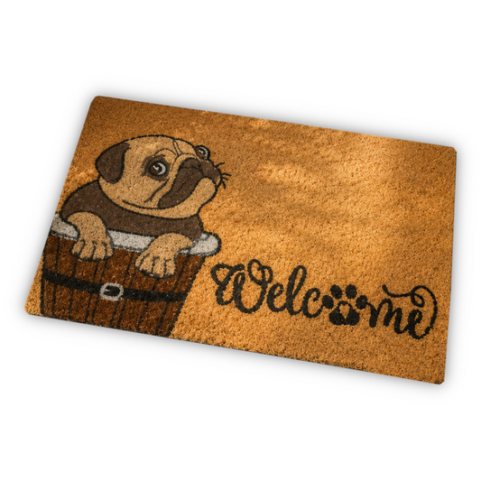 Home Universal ® Felpudos 60x40CM Fibra de Coco | Base Antideslizante de Caucho | Apto para el Exterior (Perrito Welcome )