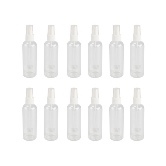 Home Universal® Botellas Vacías de Plástico con Pulverizador y Tapa Flip-Top, Reutilizables para Viaje, Cosméticos, Champú, Gel, Loción y Líquidos (100ml, Botella Pulverizadora (12 Uds))