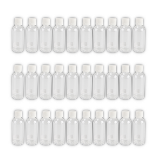 Home Universal® Botellas Vacías de Plástico con Pulverizador y Tapa Flip-Top, Reutilizables para Viaje, Cosméticos, Champú, Gel, Loción y Líquidos (75ml, Botella Tapa Flip-Top (30 Uds))