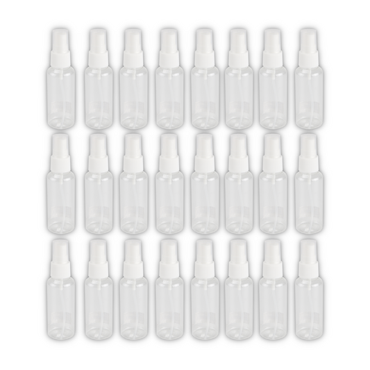 Home Universal® Botellas Vacías de Plástico con Pulverizador y Tapa Flip-Top, Reutilizables para Viaje, Cosméticos, Champú, Gel, Loción y Líquidos (50ml, Botella Pulverizadora (24 Uds))