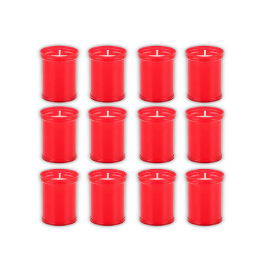 Home Universal® Velón Votivo para Iglesia y Altar, Rojo o Transparente, Varios Tamaños, Larga Duración, Ideal para Oración, Capillas, Iglesias y Velatorios (Velón Pequeño Rojo (12 Uds))