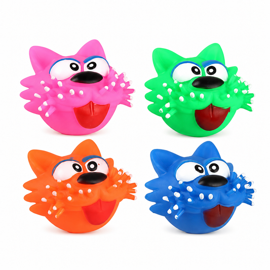 Home Universal® Juguetes para Perros de TPR, Juguetes Interactivos para Morder y Jugar, Diferentes Formas y Colores, Pelotas, Huesos y Figuras, Varios Modelos (Cabeza de Gato (4 Unidades))