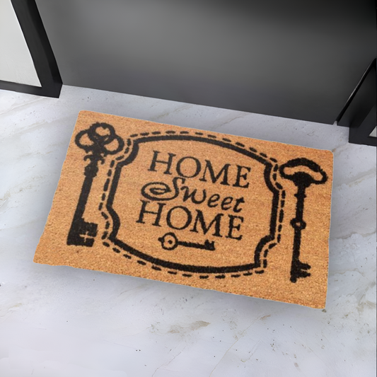 Home Universal ® Felpudos 60x40CM Fibra de Coco | Base Antideslizante de Caucho | Apto para el Exterior (HOME SWEET HOME) LLAVE