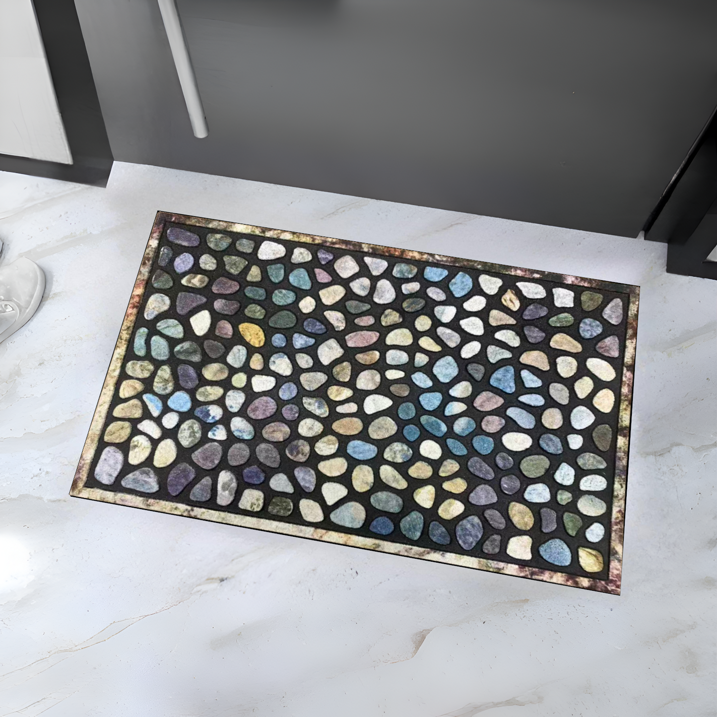 Home Universal® Felpudo de Goma Antideslizante para Exterior y interior – Resistente a Lluvia y Barro, Limpia Zapatos, Alta Durabilidad – Varias Medidas, 40X60CM, Multicolor (Diseño Piedra Río)