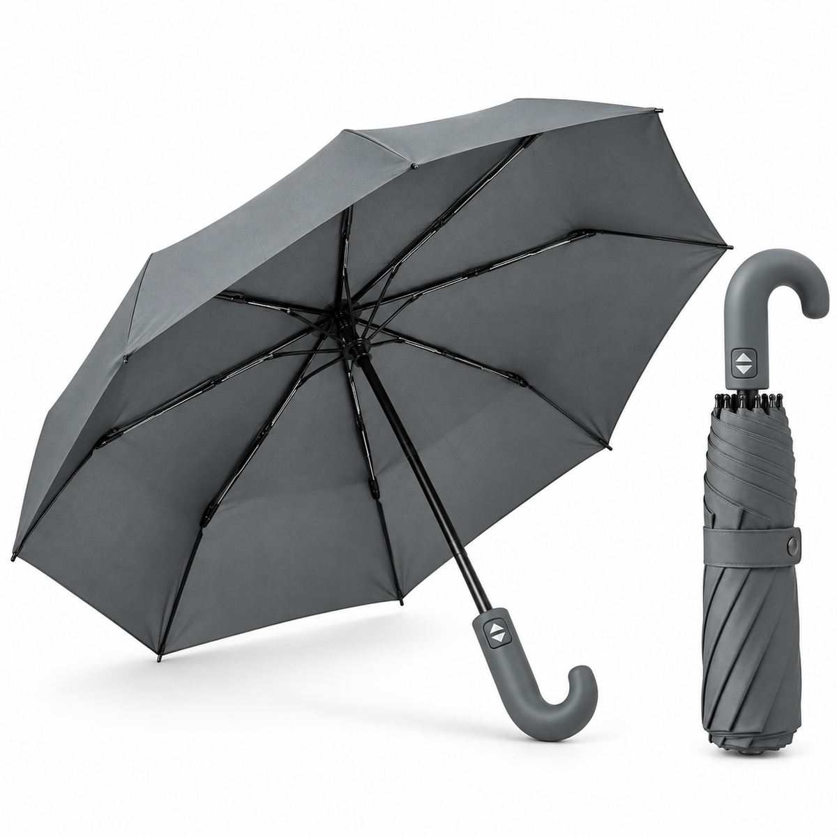 Home Universal® Paraguas Automático Plegable Grande, Compacto y Resistente, para Lluvia y Sol (Mango Curvo (Gris))