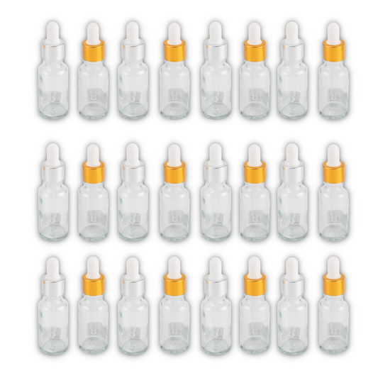 Home Universal® Frascos de Vidrio con Cuentagotas, Pipeta Redonda y Pipeta Larga, Botellas Vacías para Aceites Esenciales, Sérum, Cosmética, Perfumería, DIY (Pipeta Larga, 20ml, 24 Unidades)