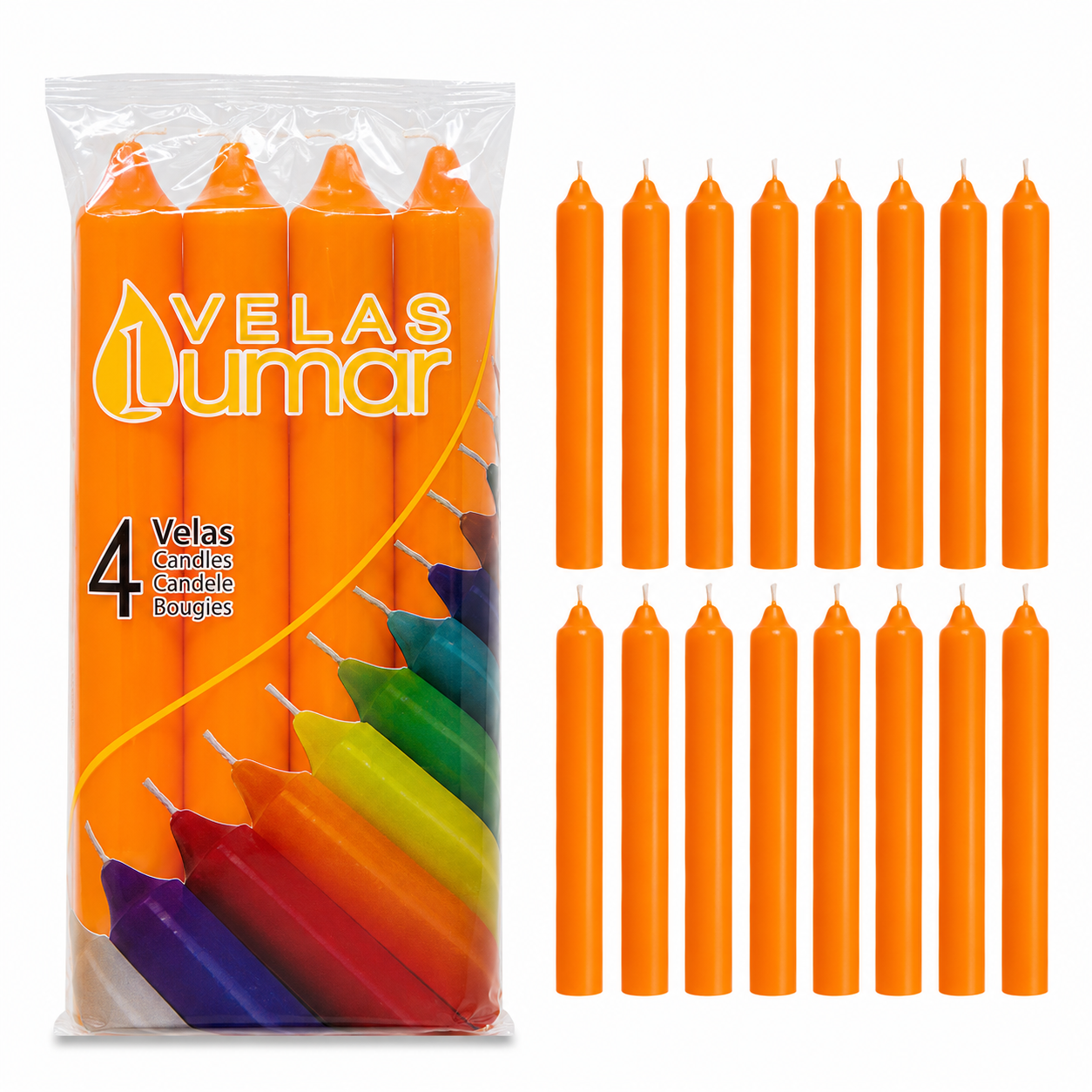 Home Universal® Pack de 16 Velas Cilíndricas Naranja Atardecer 175x20 mm, Velas para Candelabros, Decoración de Mesa, Bodas, Comuniones y Eventos