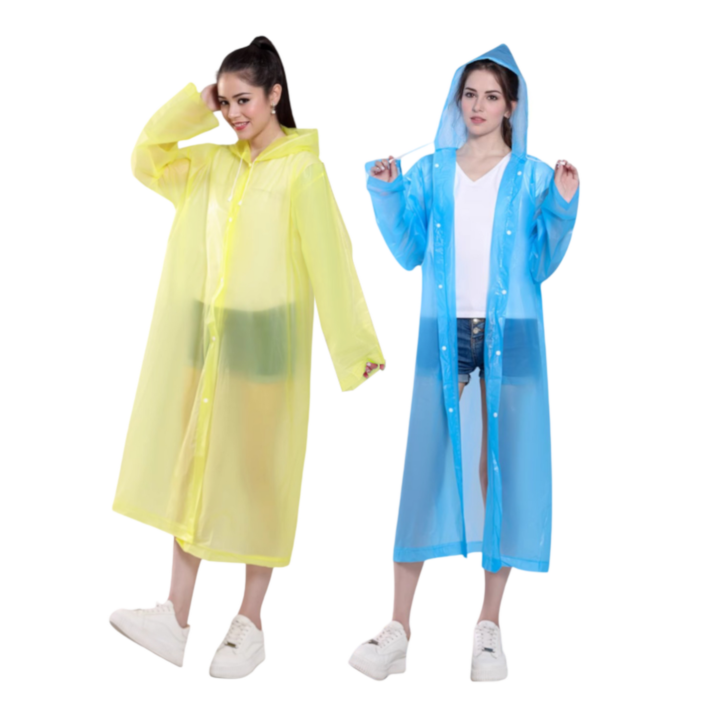 Home Universal® Chubasquero Impermeable Unisex - Material Ligero, con Capucha Ajustable, Plegable, Reutilizable (2 Unidades, Amarillo y Azul - Adulto (145X70CM))