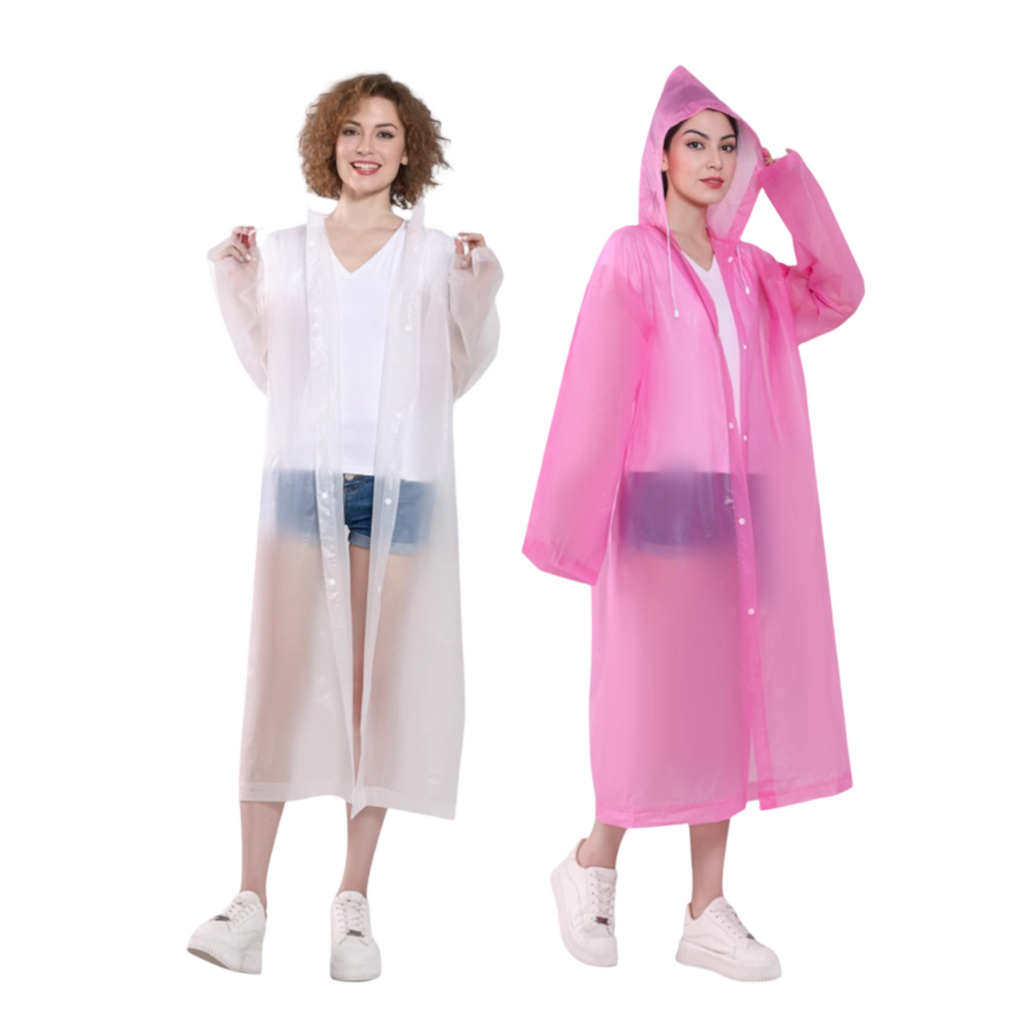 Home Universal® Chubasquero Impermeable Unisex - Material Ligero, con Capucha Ajustable, Plegable, Reutilizable (2 Unidades, Blanco y Rosa - Adulto (145X70CM))