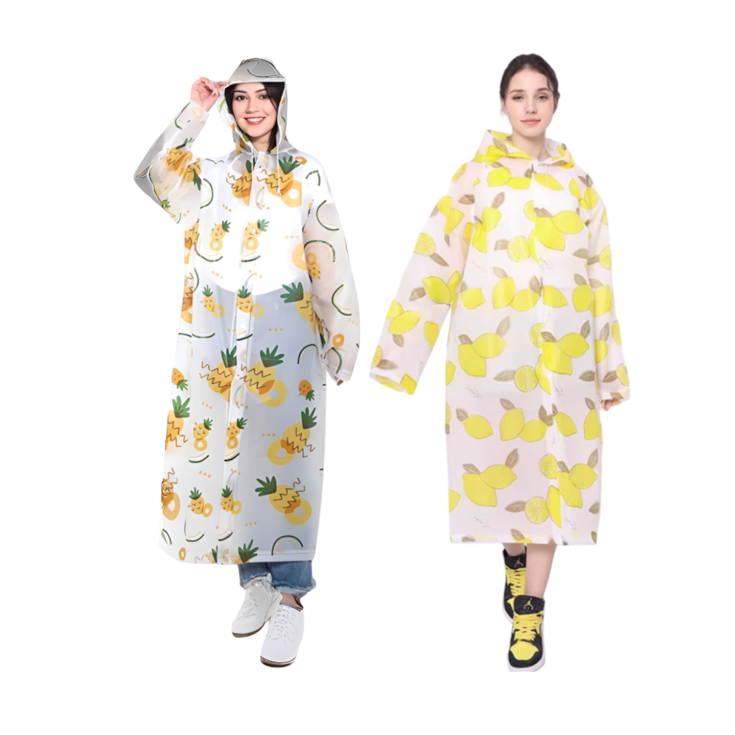 Home Universal® Chubasquero Impermeable Unisex - Material Ligero, con Capucha Ajustable, Plegable, Reutilizable (2 Unidades, Piña y Limón - Adulto (138X65CM))