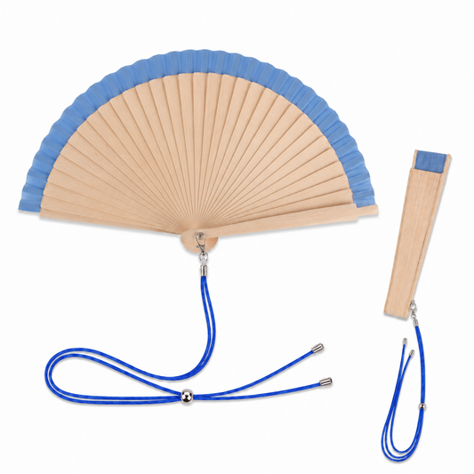 Home Universal® Pack de 1/2 Abanicos de Madera Lacados, Disponibles en Varios Colores y Tamaños, Abanico Flamenco Español para Bodas, Ferias, Fiestas, Comuniones y Eventos (19 cm, Madera y Azul)