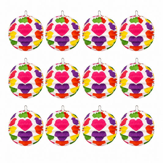 Home Universal® 12 Farolillos Japoneses de Papel, Decoración Colgante Multicolor para Cumpleaños, Bodas, Jardín y Celebraciones (Farolillo Redondo Corazón)