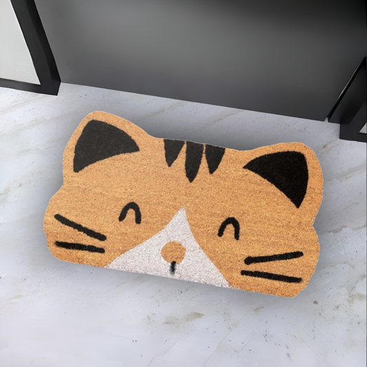 Home Universal ® Felpudos 60x40CM Fibra de Coco | Base Antideslizante de Caucho | Apto para el Exterior (Gatito)