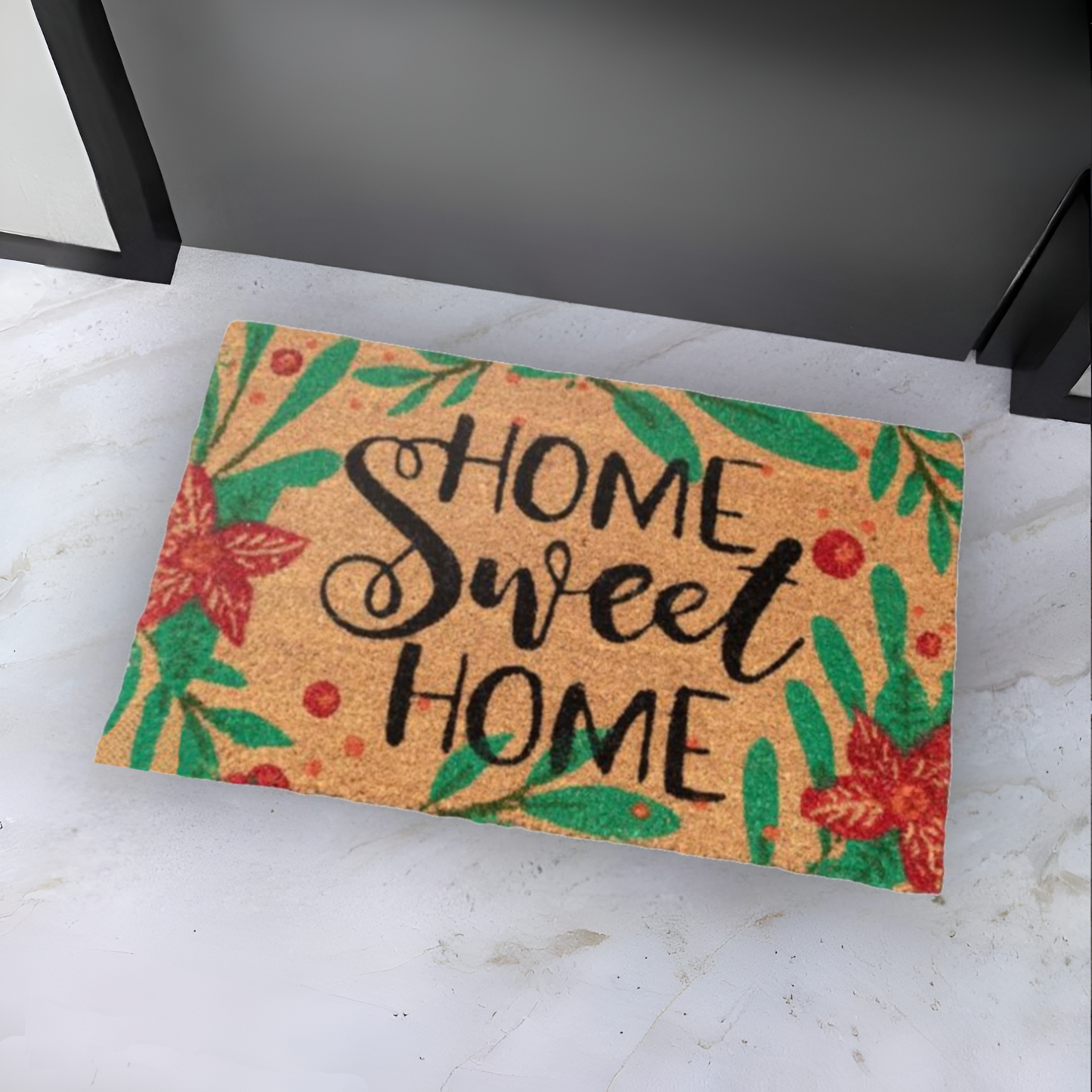 Home Universal ® Felpudos 60x40CM Fibra de Coco | Base Antideslizante de Caucho | Apto para el Exterior (HOME SWEET HOME) Beige