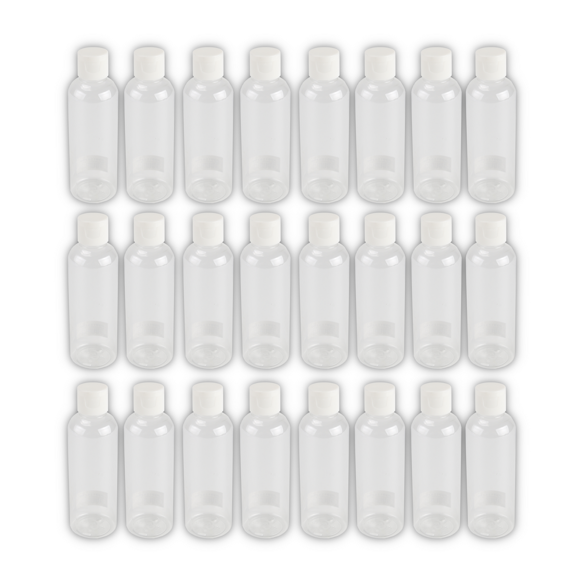 Home Universal® Botellas Vacías de Plástico con Pulverizador y Tapa Flip-Top, Reutilizables para Viaje, Cosméticos, Champú, Gel, Loción y Líquidos (100ml, Botella Tapa Flip-Top (24 Uds))