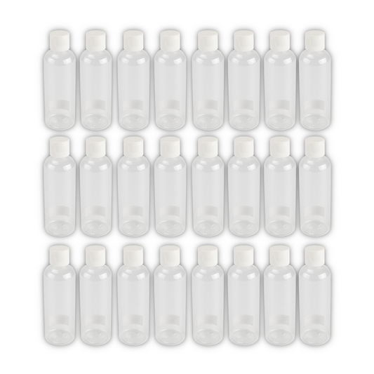 Home Universal® Botellas Vacías de Plástico con Pulverizador y Tapa Flip-Top, Reutilizables para Viaje, Cosméticos, Champú, Gel, Loción y Líquidos (100ml, Botella Tapa Flip-Top (24 Uds))