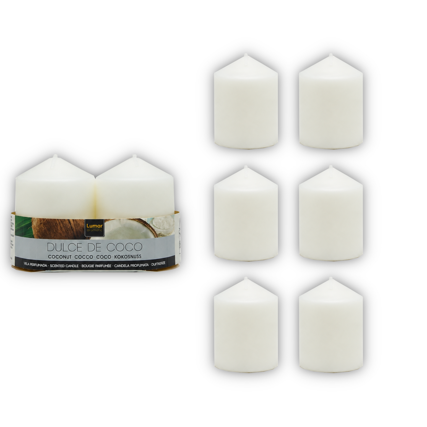 Home Universal® 6 Velas Aromáticas Perfumadas, 9 Aromas Disponibles, 2 Tamaños Disponibles, Velas Decorativas para Hogar, Relax, Spa y Aromaterapia (COCO Ø57 × 70 mm)