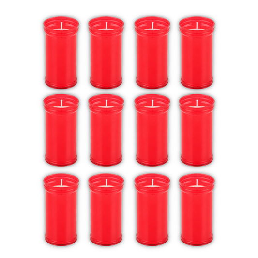 Home Universal® Velón Votivo para Iglesia y Altar, Rojo o Transparente, Varios Tamaños, Larga Duración, Ideal para Oración, Capillas, Iglesias y Velatorios (Velón Mediano Rojo (12 Uds))