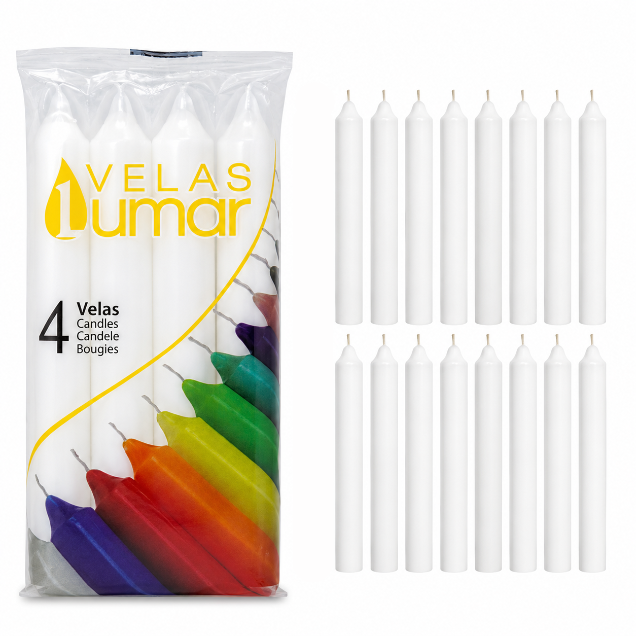 Home Universal® Pack de 16 Velas Cilíndricas Blanco Puro 175x20 mm, Velas para Candelabros, Decoración de Mesa, Bodas, Comuniones y Eventos